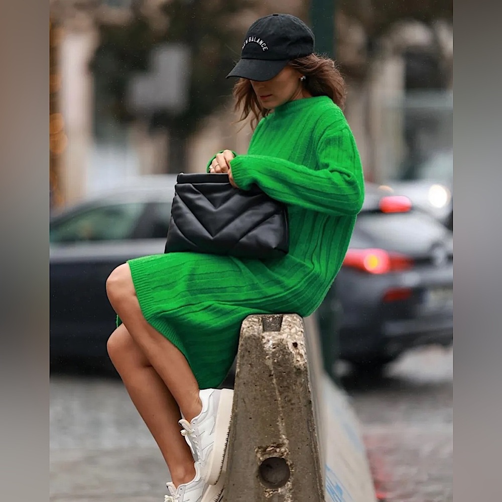 🟢 ZARA Bloggers Fav Long-Sleeved Ribbed Knit Midi Dress Size SM. Sweater Dress - Picture 4 of 16